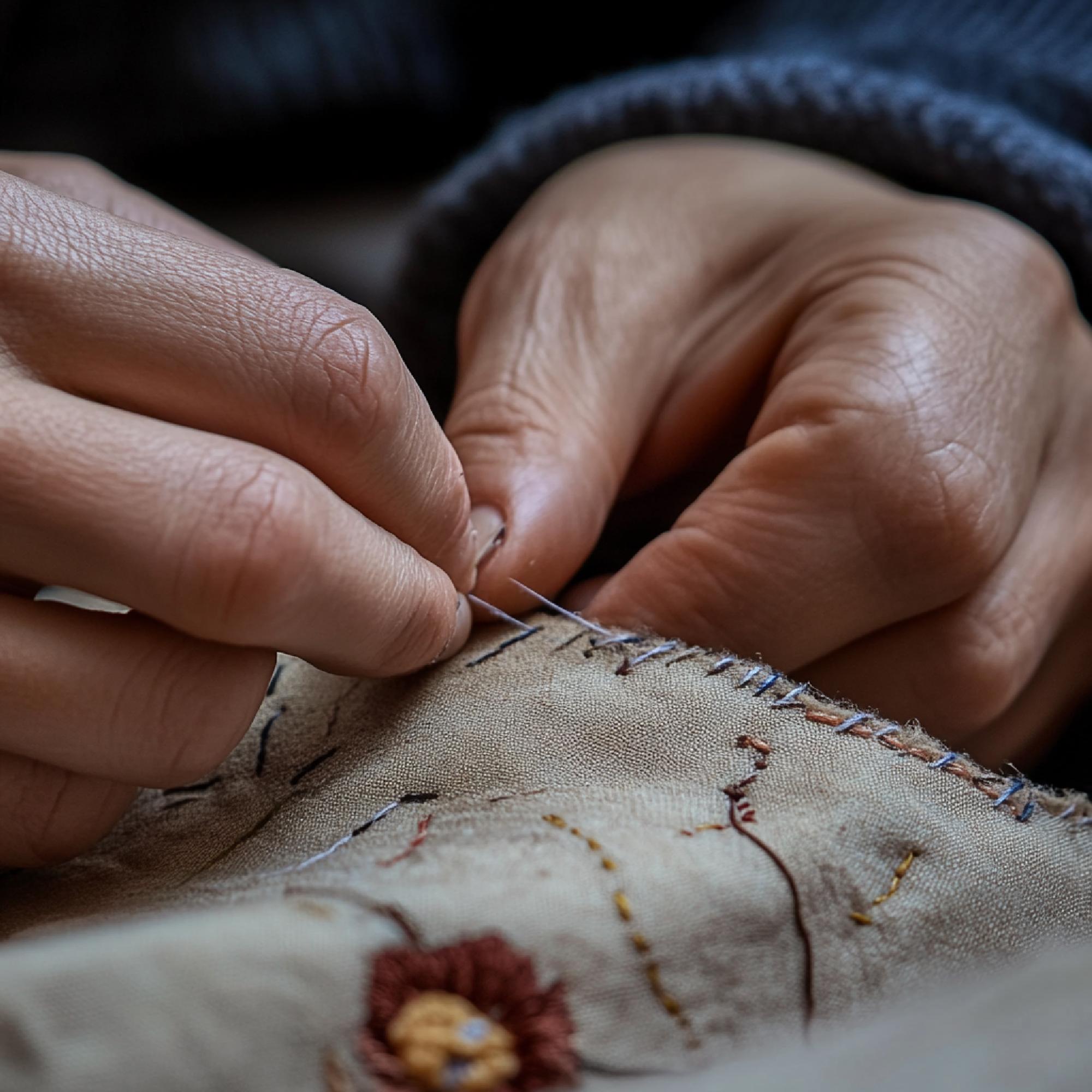 Close-up of premium hand embroidery on linen